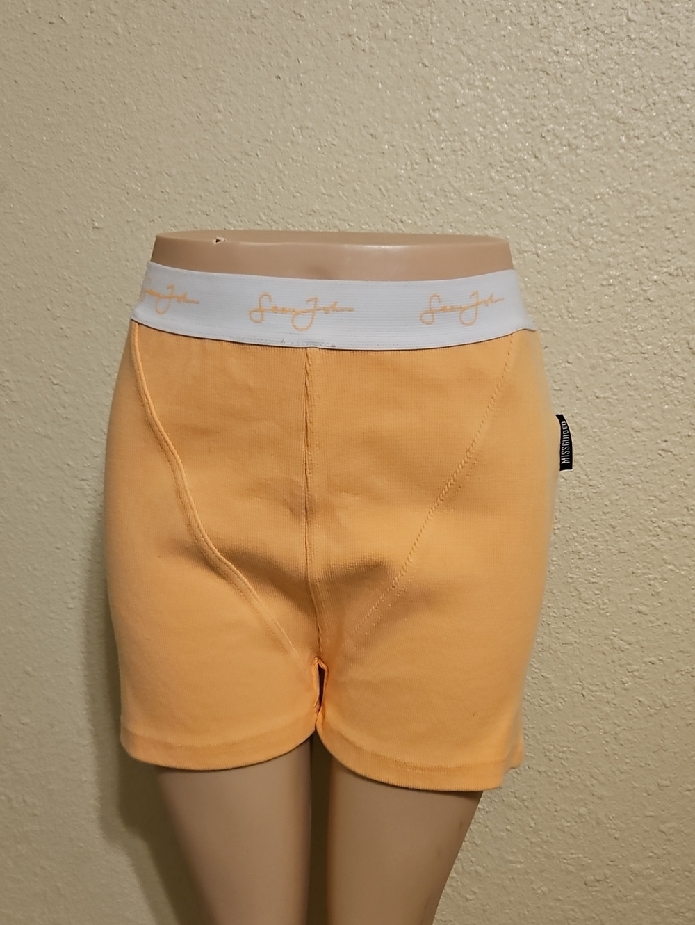 Missguided Peach High-Waist Bike Shorts with White Logo Waistband